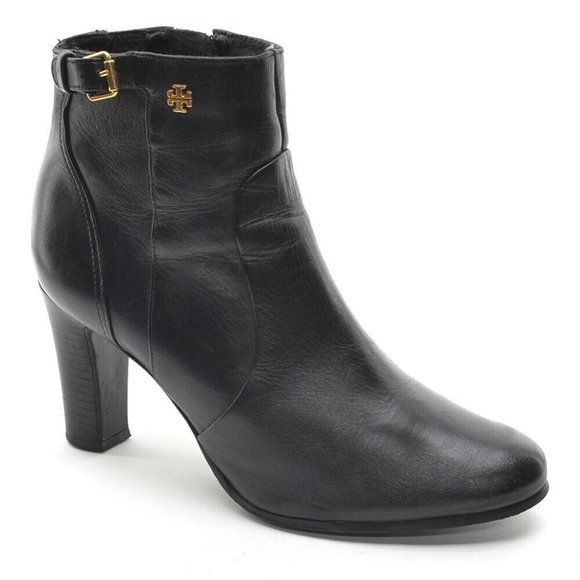 Tory Burch Shoes - Tory Burch Milan Black Leather Logo Buckle Booties 8 M